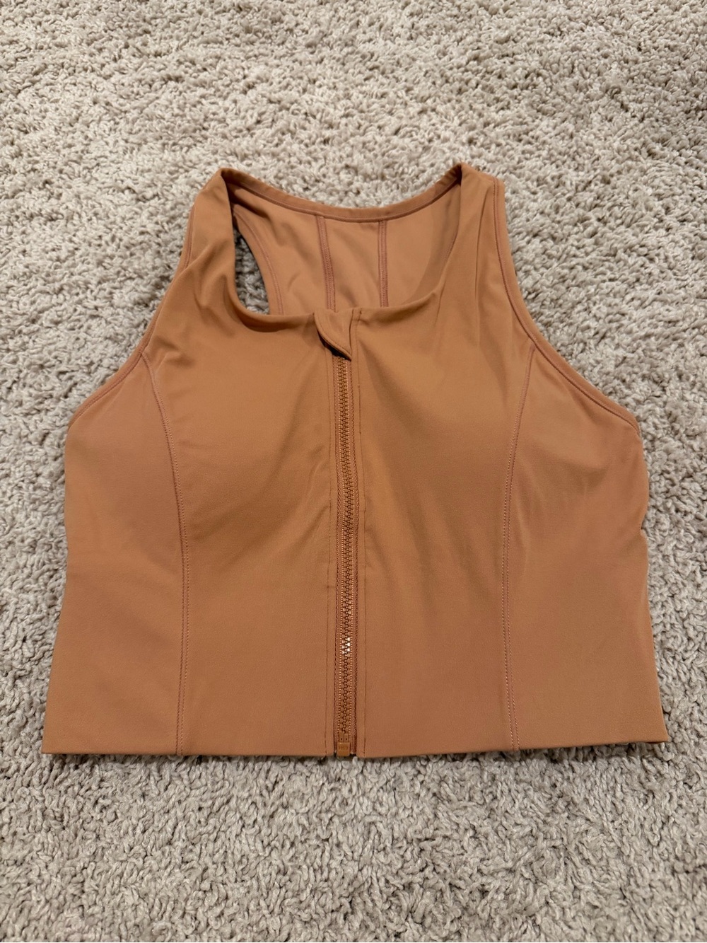 Brown Zip Front Longline Sports Bra Crop Tank Size M